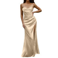 Vestido de corsé de satén con tirantes finos para mujer, vestido de noche, vestido de pescado, Vestido de realce - details 5