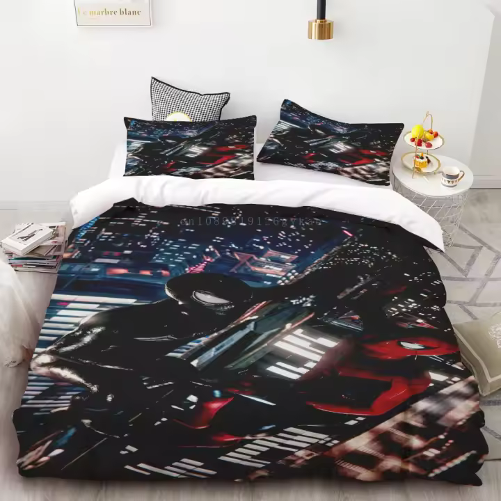 Conjunto de Cubierta de Edredón Spiderman 100% Poliéster, Dibujo Animado 3D, Tamaño Rey, Cojín de Dibujos Animados, Regalo para Niños y Niños - 1
