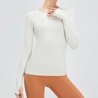 Camiseta deportiva de manga larga para mujer, tejido elástico, transpirable, Color sólido, cuello redondo, Yoga, Top deportivo sin costuras - details 3
