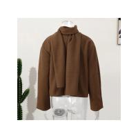 Chaqueta de lana corta Elegante para mujer con cuello redondo Abrigo holgado con manga larga y abertura de manga corta Moda de calle alta 2024 - details 19