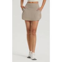 Shorts deportivos de cintura alta con cintura elástica, diseño sólido, falda para fitness, yoga, tenis y golf - details 8