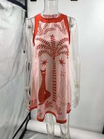 Verano cuello redondo suelto tanque elegante vacaciones bohemio Mini Vestidos moda patrón impreso sin mangas vestido de mujer Vestidos - details 2