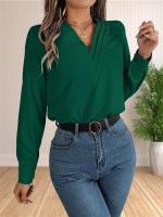 Blusa elegante de oficina de negocios para mujer, camisas elegantes de manga larga con cuello en V en capas, Tops de trabajo 2024 - details 14