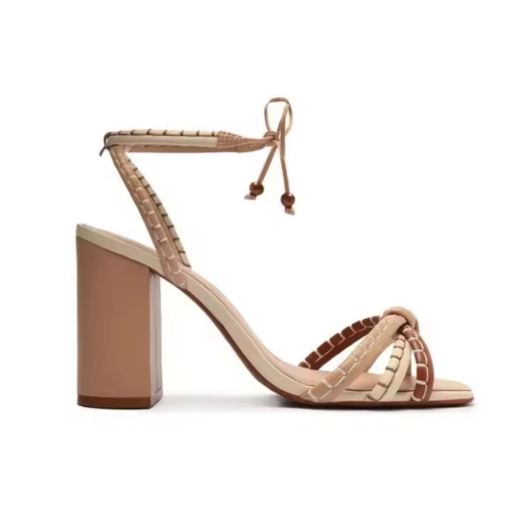 Sandalias de lujo con tejido retorcido para mujer, zapatos de diseñador de marca con bloqueo de color, sandalias gruesas de tacón alto, informales - 1