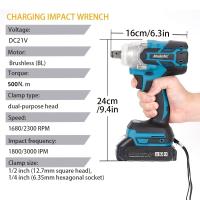 Llave de impacto eléctrica inalámbrica 500N.m 21V, 2 baterías incluidas, motor sin escobillas, 1/2 pulgadas, compatible con herramientas Makita, ideal para reparación de autos y bricolaje (3000 rpm, velocidad ajustable) - details 6