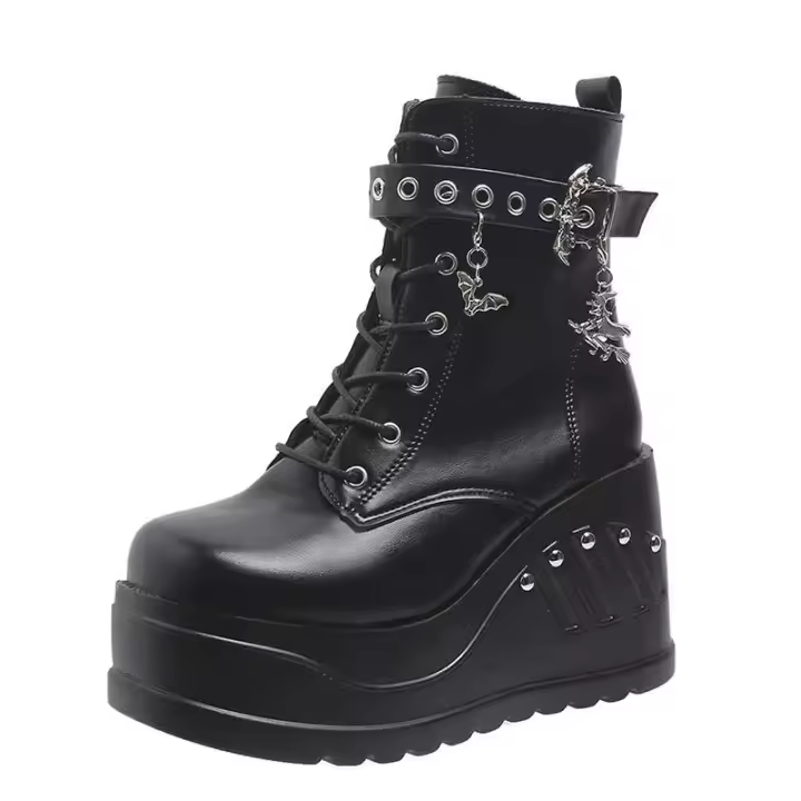 Dropshipping logo estilo gótico tacones súper altos tobillo zapatos de mujer botas con cordones - 1