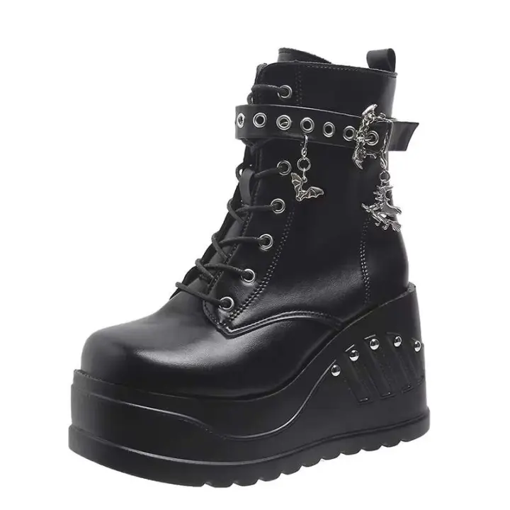 Dropshipping logo estilo gótico tacones súper altos tobillo zapatos de mujer botas con cordones - 1