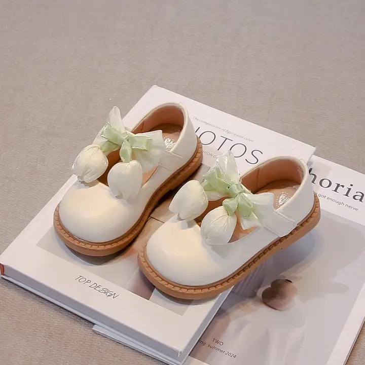 Zapatillas de Cuero Multifuncionales para Niños Suela Suave, Elegante, Antideslizante, Estilo Informal con Lazo de Príncipes Moda de Otoño - 1