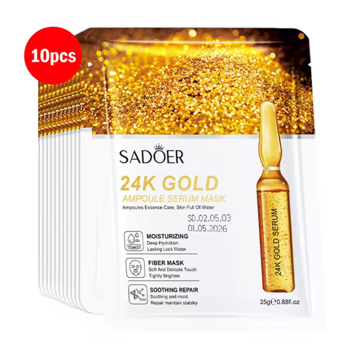 Mascarilla Facial de Oro 24K SADOER Hidratante, Reafirmante, Vitamina C, Ácido Hidratónico - 1