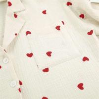 Novedad de verano, conjunto de manga larga 100% algodón con estampado de corazón de amor, pijama con botones para mujer con cuello TRE de 2 piezas, pijamas - details 12