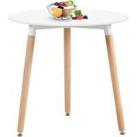 Mesa de Comedor, Estilo escandinavo Ronda Mesa y Patas de Madera de Haya, 80*72 cm, Color Blanco - details 9