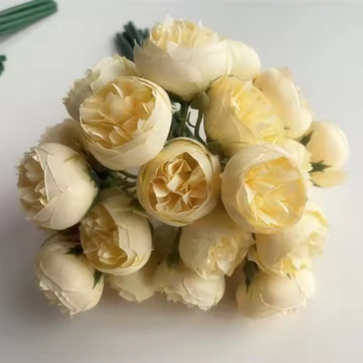 Ramo de novia de peonía emulacional de seda, rosa de té, 27 cabezas, flores falsas, tallo largo, flores artificiales de peonía, decoración de boda - 1
