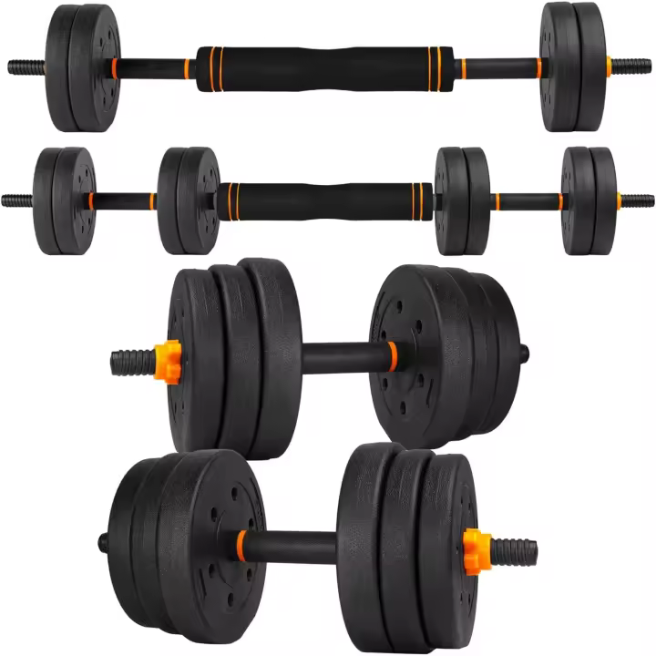 Ajustables【Discos de Cemento |   10-40 kg】con Barra Recta de Conexión |   Pesas Ergonómicas para Hombres y Mujeres, Gimnasio en Casa, Fitness (Transformador Rojo/Naranja) - 1