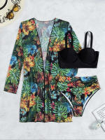 Conjunto de Bikini para mujer, túnica para la playa, traje de baño de 3 piezas, ropa de playa para verano - details 6