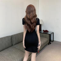 Diseño único con sensación de lujo, cheongsam mejorado, pequeño temperamento francés negro, corte ajustado, vestido envuelto en las nalgas, - details 4