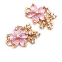 6 uds. Colgantes de flores de latón y circonio de Color dorado de 18K, suministros para hacer joyería Diy de alta calidad, collar, pendientes para mujer - details 2