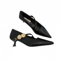 Cabeza puntiaguda francesa boca poco profunda solo zapatos nuevo retro tacón delgado tarde en la noche viento metal flor Mary Jane zapatos - details 10