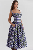 Vestidos a cuadros para mujer, vestido de verano con cuello Halter - details 4