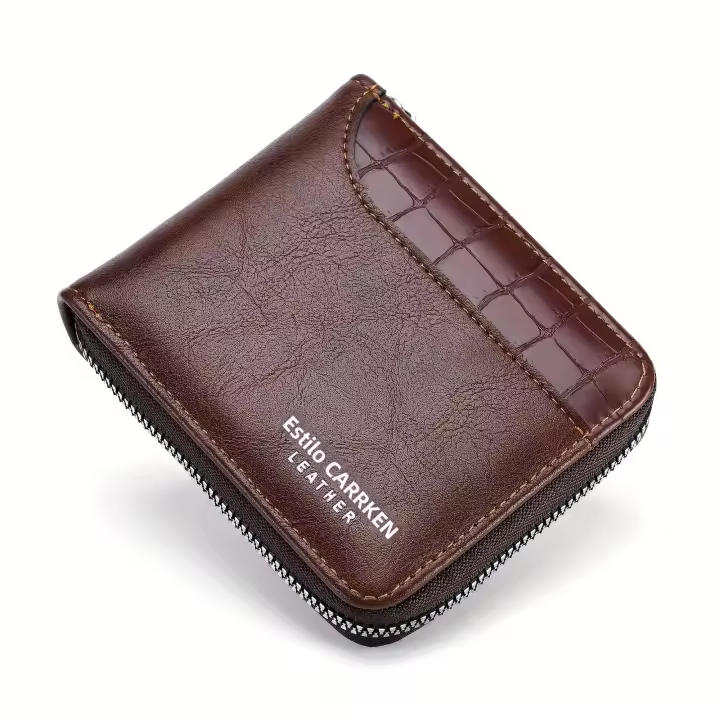 Cartera Trifold Para Hombre De Gran Capacidad Con Patrón De Cocodrilo Cierre De Cremallera Y Costuras Multifuncional Estilo De Moda - 1