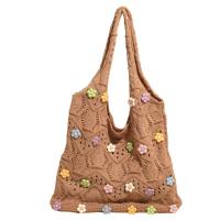 Bolso de hombro dulce bolso de mano de ganchillo con dije de flor, bolso tejido con hilo de flores transpirable, bolso tejido de gran capacidad de color caqui para playa - details 4