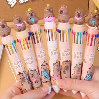 Capybara-10 bolígrafos multicolores Kawaii para niños, bolígrafo de dibujos animados de oso lindo, suministros de oficina escolar, papelería, regalo - details 2