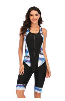 Traje de baño de una pieza con cremallera y bloque de color sin mangas, traje de buceo y surf de piernas de longitud media - details 1