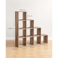 Librería con 10 Cubos, Estantería para Libros con Compartimentos Abiertos, Decoraciones, Fotos, Plantas, Salón, Dormitorio, Estudio, 29 x 129,5 x 129,5 cm, Marrón Rústico - details 17