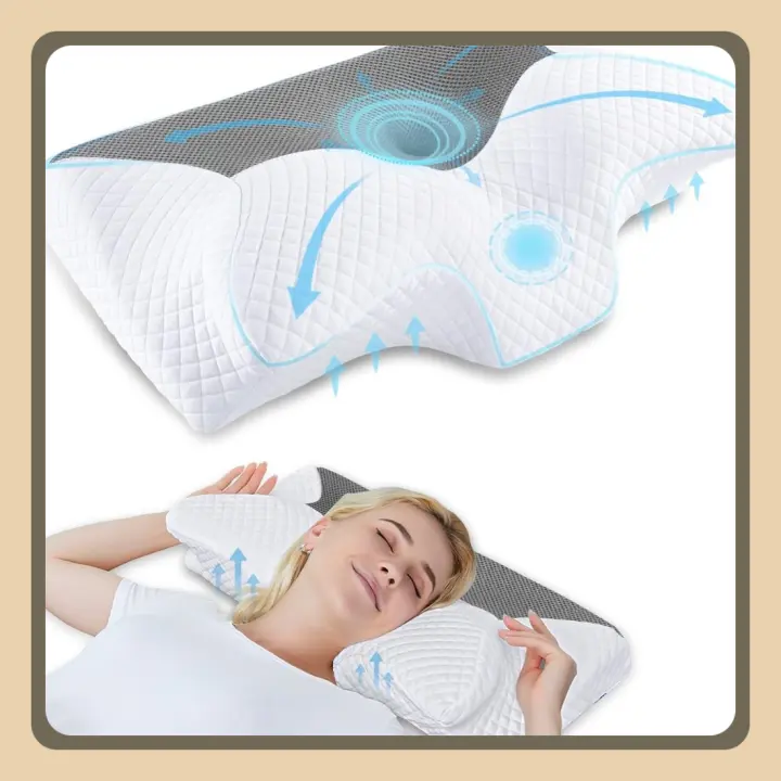 Almohada Cervical de Espuma Viscoelastica, Almohada Ortopedica para Soporte de Cuello, Almohadas Ergonómico para Dormir de Lado y Boca Arriba, Gris - 1