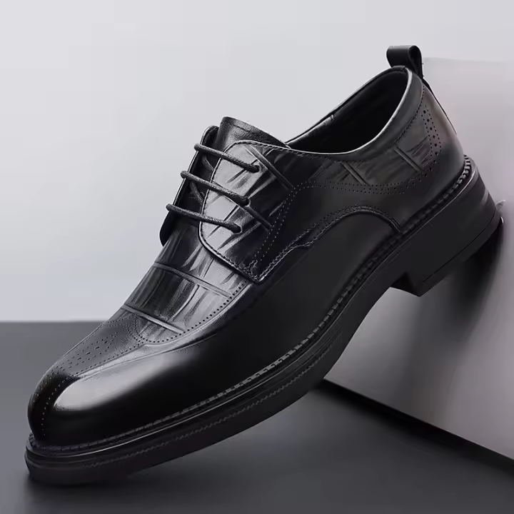 Zapatos de cuero de vaca de primera calidad Mocasines negros para hombres con cordones hechos a mano Calzado formal de negocios británico - 1