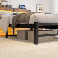 Marco de cama doble con estación de carga y luces LED, plataforma de metal resistente, marco de cama doble de 135 x 190 cm con cabecero de madera con almacenamiento, no necesita - details 23