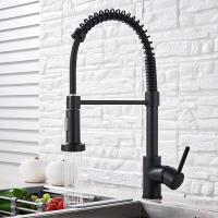 Grifo extraíble de latón para cocina, mezclador de agua fría y caliente con boquilla de doble modo cromado, con resorte, color negro mate - details 4