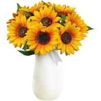 Ramos de Girasol Artificiales Búquet de Flores Falsas de 7 Cabezas 29cm de Enredaduras - details 0