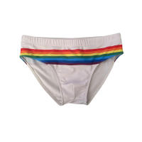 Jessborn calzoncillos de baño para hombre, bañador sexy a la moda con rayas de arcoíris, pantalones cortos de natación de cintura baja, traje de baño de entrenamiento de playa de primavera caliente - details 14
