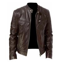 Chaqueta de Cuero Motera Delgada Ajuste Cinturón, Abeto, Anti-viento para Otoño - details 2