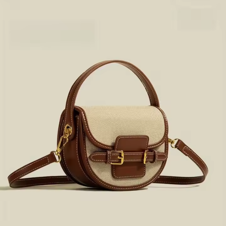 Bolso bandolera tipo bandolera para mujer con correa ajustable y cierre - Marrón sólido/marrón claro o negro, herrajes en tono dorado, diseño minimalista de patchwork, herrajes en tono dorado, forro - Bolso informal para el día a día para el trabajo, comp - 1