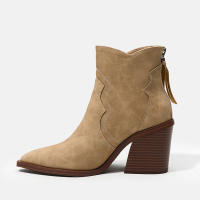 Botas vaqueras de punta estrecha para mujer, botines cortos cosidos - details 8