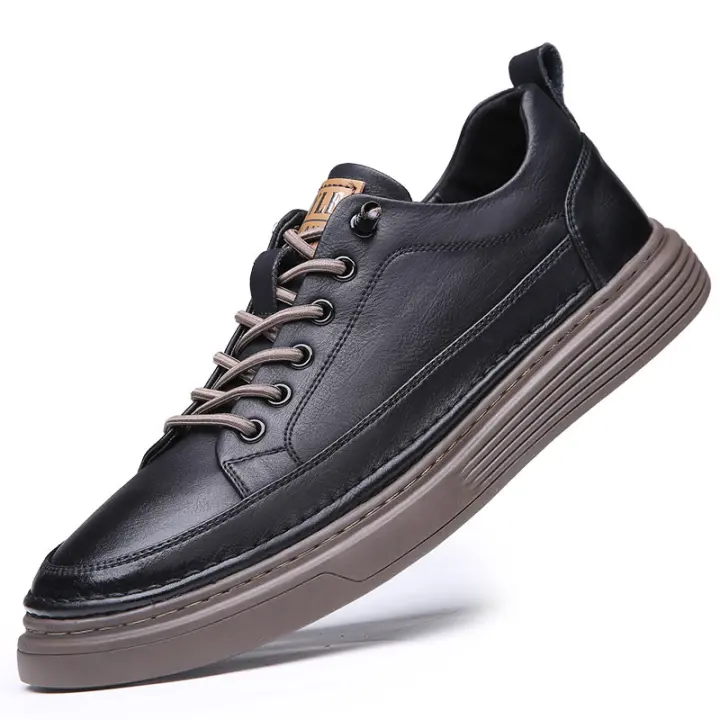 Zapatos casuales de cuero versátiles y transpirables, zapatos deportivos de moda para hombre, zapatos blancos pequeños. - 1