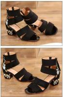 Sandalias de Tacón Medio Bordadas Étnicas para Mujer Zapatos de Tacón Grueso Informales Elegantes - details 0