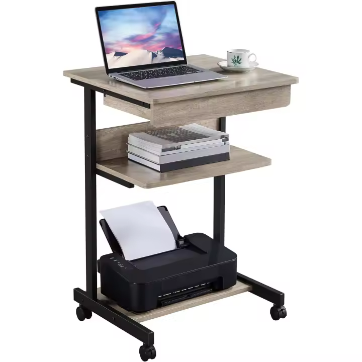 Mesa Ordenadora Pequeña con Ruedas Escritorio de Juegos con Cajón Espacio Límite Negro 79,5x56x51cm Gris - 1