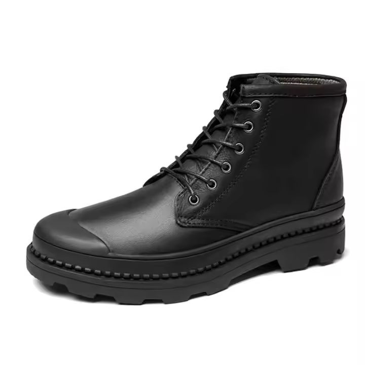 2024 Botas Para Perro Vestido de cuero real con forro de piel negra para botines cálidos para hombre - 1