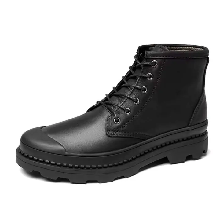2024 Botas Para Perro Vestido de cuero real con forro de piel negra para botines cálidos para hombre - 1