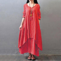 Anself primavera moda mujer Casual vestido suelto Color sólido manga larga vestidos de mujer de gran tamaño talla grande Boho largo Maxi vestido - details 11