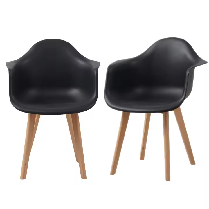 Un Juego de 2 Sillas de Comedor Modernas con Patas de Haya de Plástico Para Oficina, Cafetería, Sala de Estar, Balcón, Restaurante, Hotel, BAR, Blanco/Negro/Gris/Caqui - 1