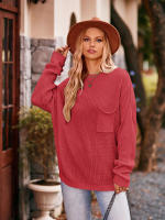 Suéter elegante de punto para mujer, jersey básico con bolsillo y cuello redondo, holgado, Vintage, otoño e invierno, 2023 - details 8