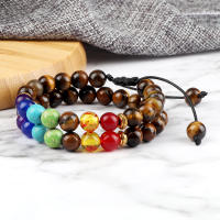 2 uds piedra Natural 7 Chakra curación con cuentas pulseras trenzadas ajustables hombres 8mm pulsera elástica de Lava mujeres Reiki joyería de Buda - details 0