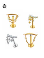 Pendiente de Cadena de Titanio G23 con Borla Bar Stud Piercing en Cartílago Tragus Monroe de Starbeauty Material Metálico Hecho en China Piedra Principal Zirconia Cúbica - details 0