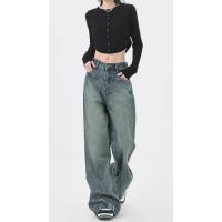 Pantalones vaqueros holgados Retro de pierna ancha para mujer, estilo informal, estilo informal, color azul, Harajuku, moda de verano, pantalones de cintura alta Vintage 2024 - details 5