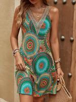 Nuevo vestido estilo de vacaciones bohemio exótico de encaje con cuello en V y estampado floral - details 1