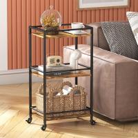 Carrito Auxiliar de 3 Niveles,Carrito de Servicio de té con Ruedas con Bloqueo,Carrito de Cocina y Alcohol para Comedor y Sala de Estar,43,2 x 30 x 81,5 cm, Marrón rústico - details 7