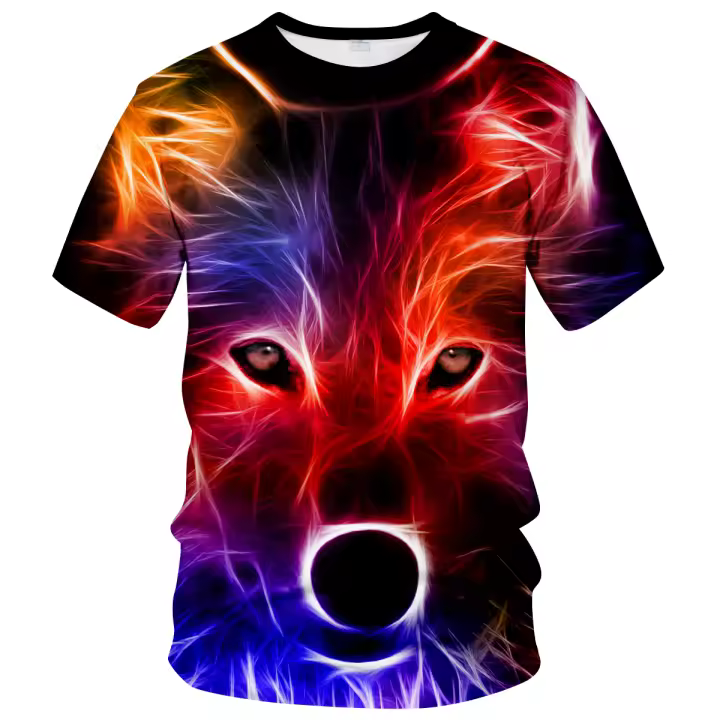 Camiseta informal con estampado de lobo para hombre, camisa de manga corta con estampado de animales, novedad - 1